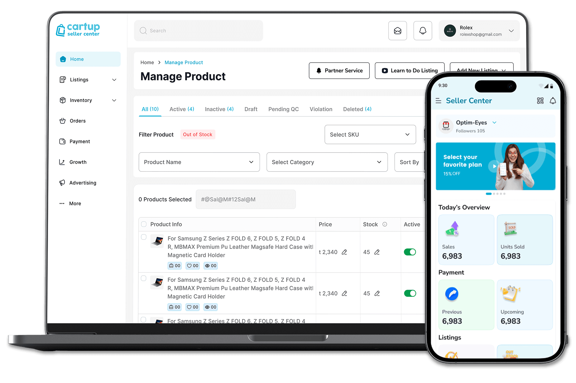 Cartup seller dashboard preview